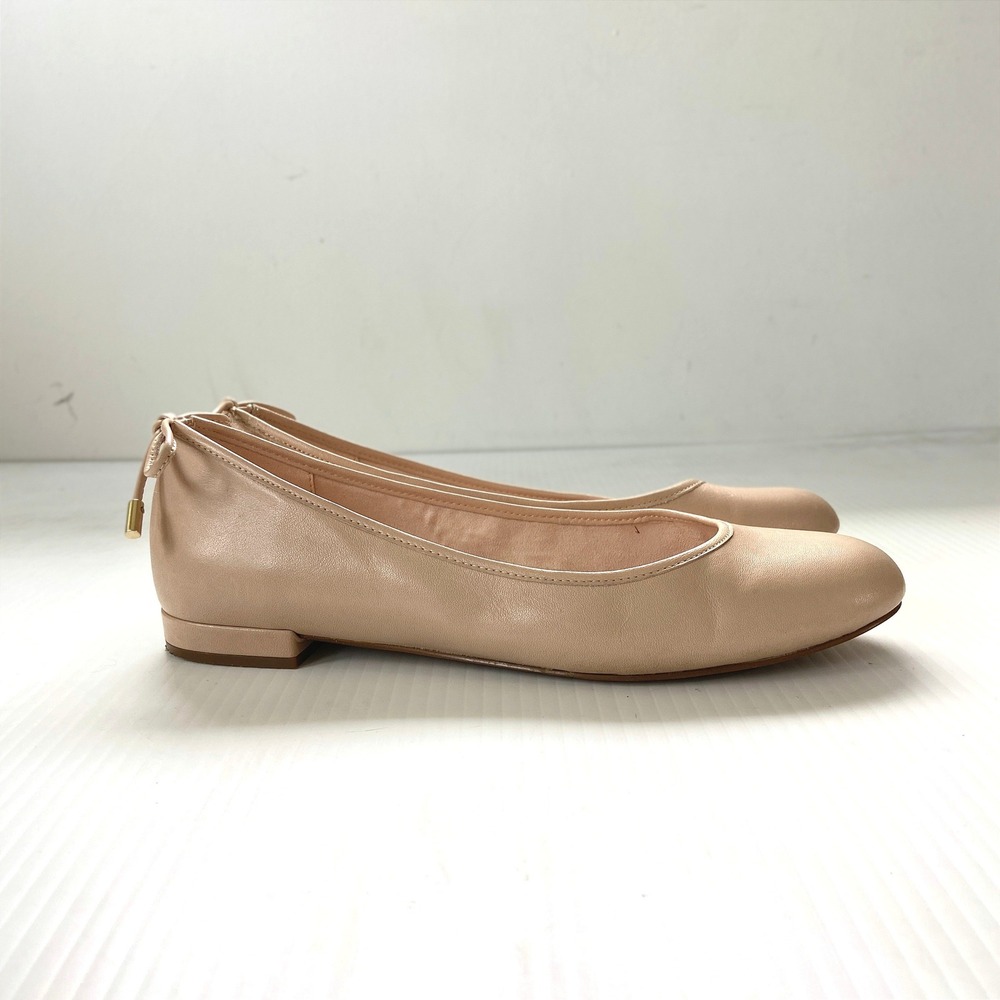 Aldo Tan Beige Leather Ballet Flats Back Bows Womens 8